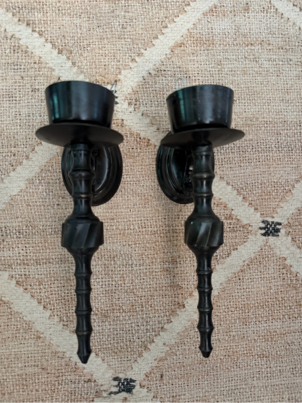 Vintage Black Brass Wall Sconces - 11’’